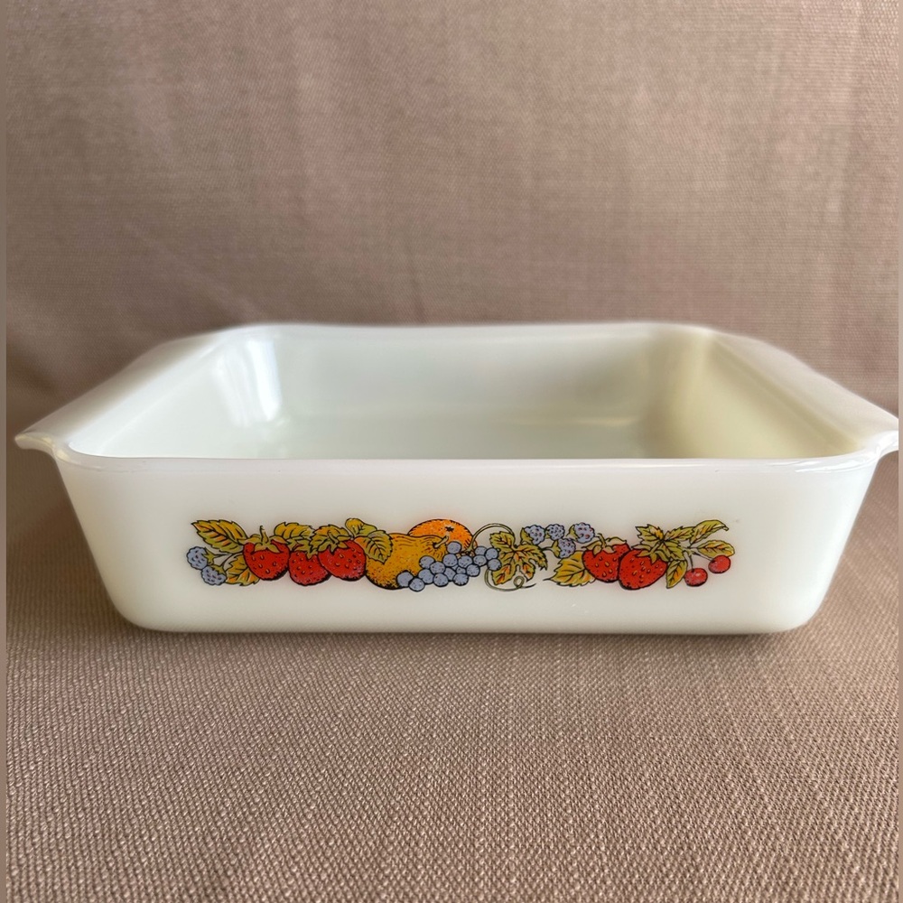 Fire King 8in Baker - Anchor Hocking - Nature’s Bounty Fruit Pattern - #435